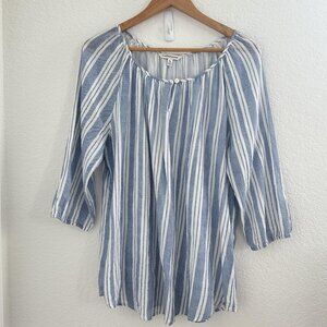 Croft & Barrow Shirt Womens XL White Striped Pullover 3/4 Sleeve Cotton Coastal